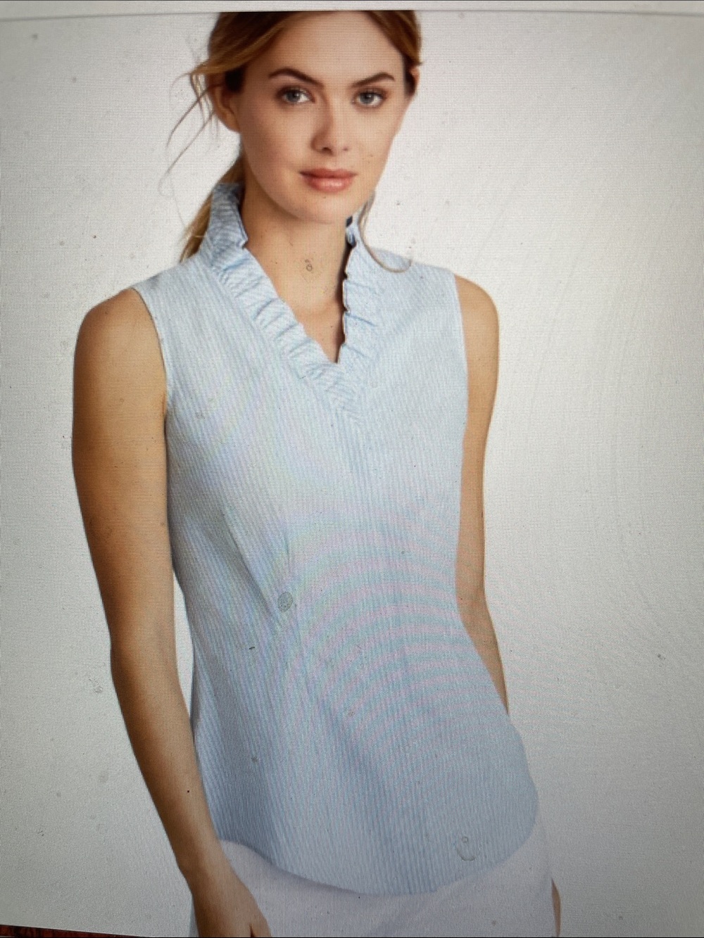 Sleeveless Light Blue Ruffle V-Neck Women's Top